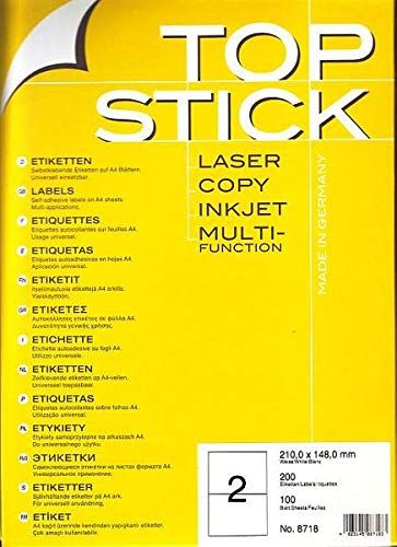 Etiqueta top stick 210x148 c/ 100fls 8718 , Top Stick , ETIQMUL008 , 4023145087183